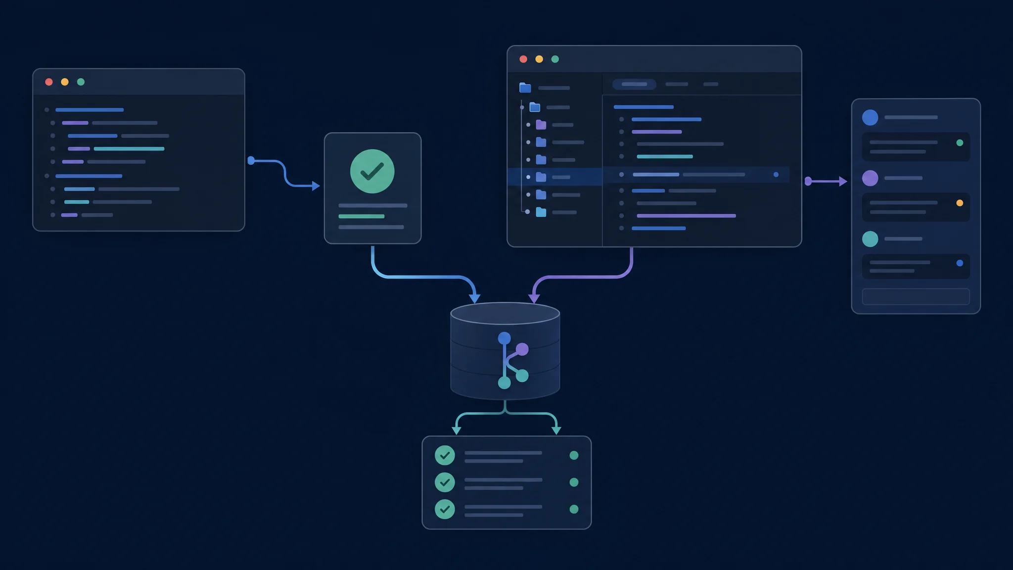 एक ही repository और स्वतंत्र validation checklist से जुड़े terminal automation और desktop review panels
