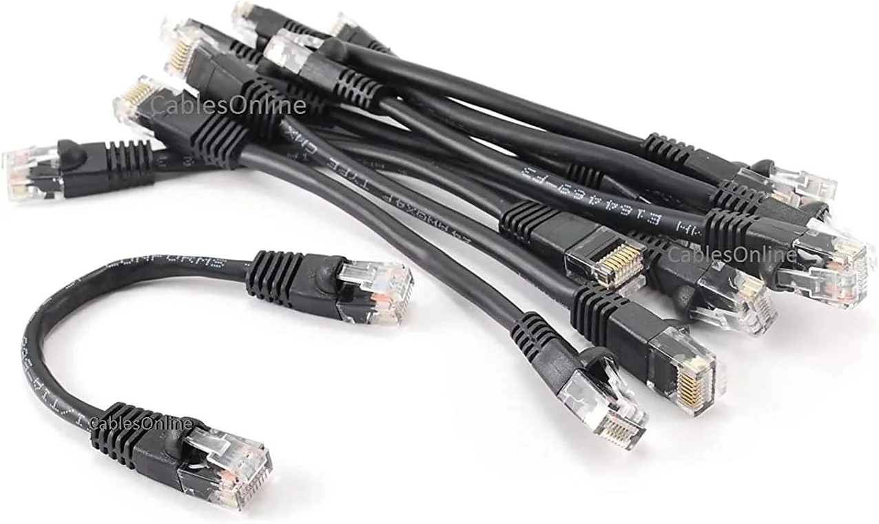 CablesOnline 10-पैक 6 इंच CAT5e UTP इथरनेट RJ45 फुल 8-वायर ब्लैक पैच केबल