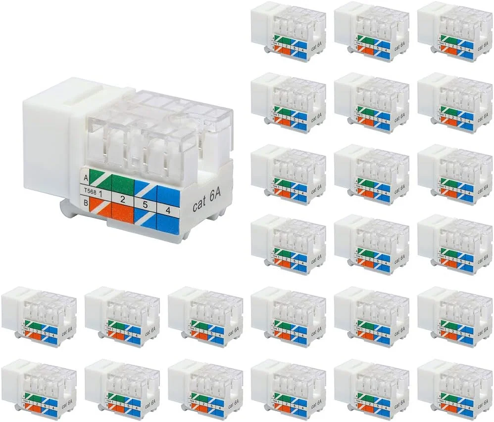 VCE 25-पैक Cat6A RJ45 90-डिग्री कीस्टोन जैक इंसर्ट